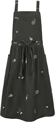 Surblue Delantales de espalda cruzada para mujer con bolsillos, delantales de cocina de algodón, impermeable, para pintar, cocinar