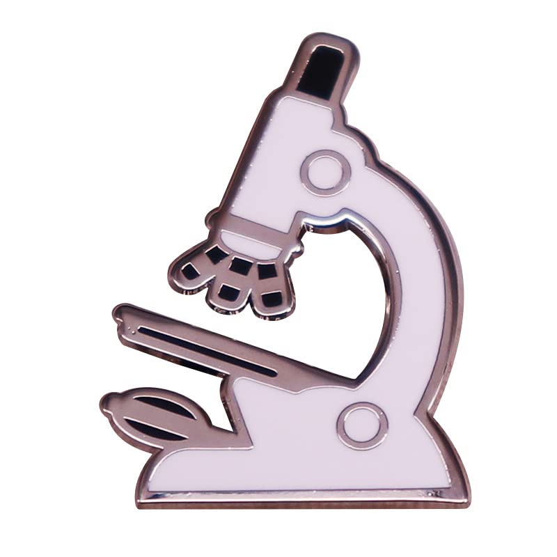 Image of Silver Microscope Enamel Pin Brooch Metal Badge for Backpacks, scientific gift, scientist laboratory, medical biology jewelry gift