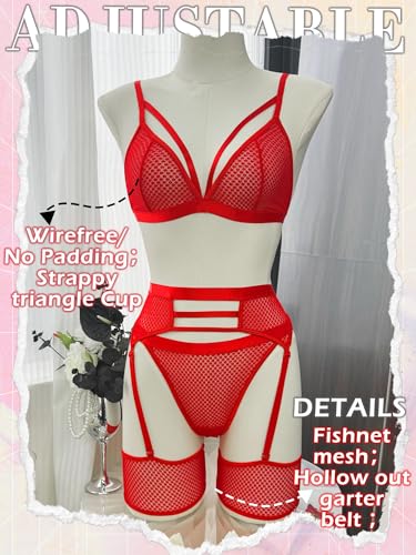 Image of popiv Women's Sexy Lingerie Set with Garter Belt Matching Bra and Panty Lingeries Sets 4 Piece