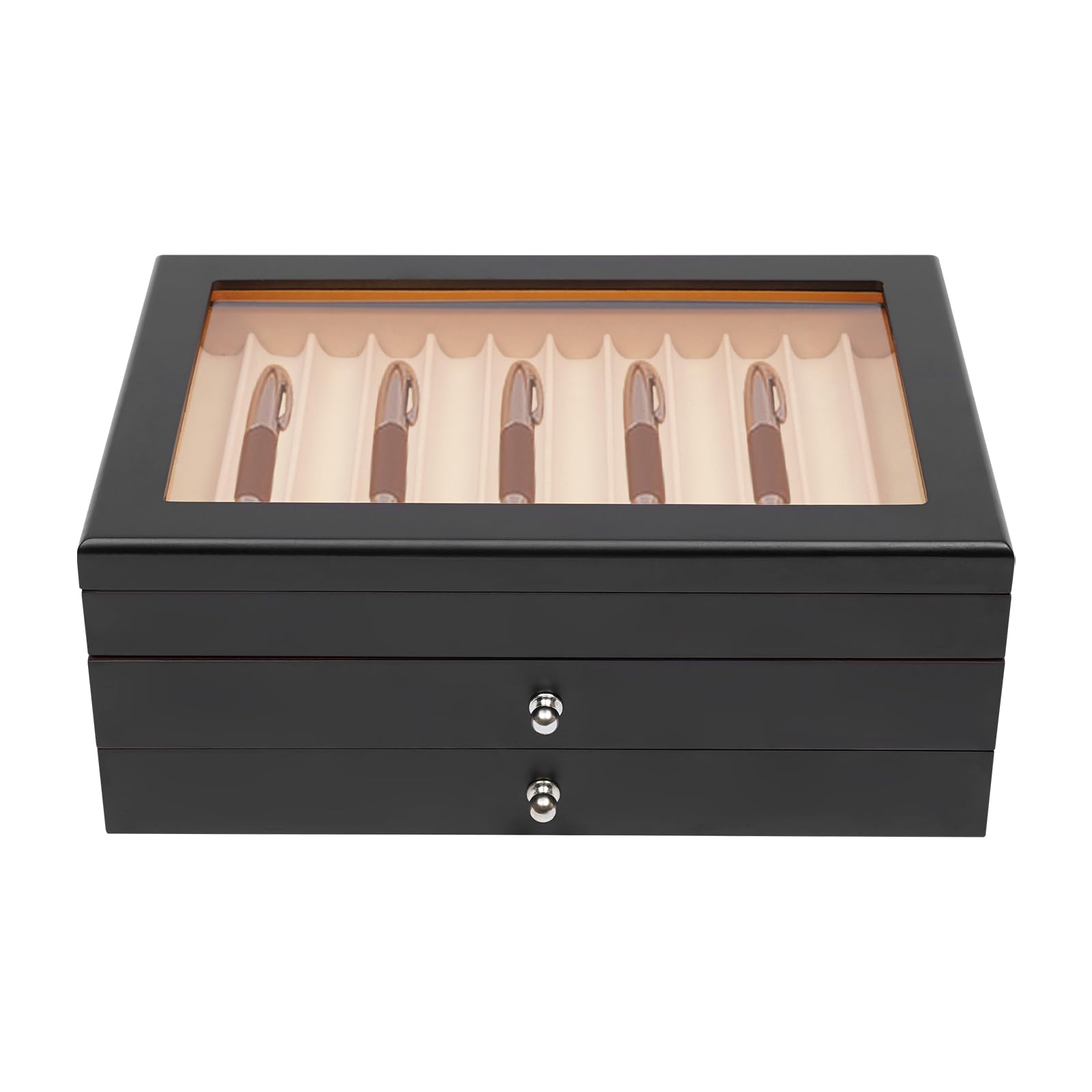 Vetrina per penne in legno, 3 livelli, 34 scomparti, portapenne, portapenne, organizer per penne stilografiche, penna a sfera e pennarelli, 31 x 21 x 12,5 cm