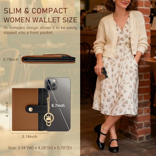 Image of Jogjam Small Ladies Wallet, Rfid Slim Thin Compact Credit Card Women Wallet, PU Leather Bifold Cash Wallet, Zipper Coin Pocket & ID Window, Female Gifts Black and Brown