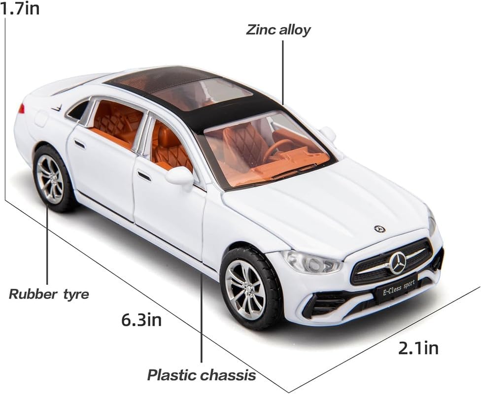 Image of Alokik Enterprise Compatible for 1:24 Marcedes Benz E300l Toy Car Model, Diecast Collectible Pull Back Model Car with Sound and Light, Toy Gift Vehicles for Adults Kids Boys Girls【White】