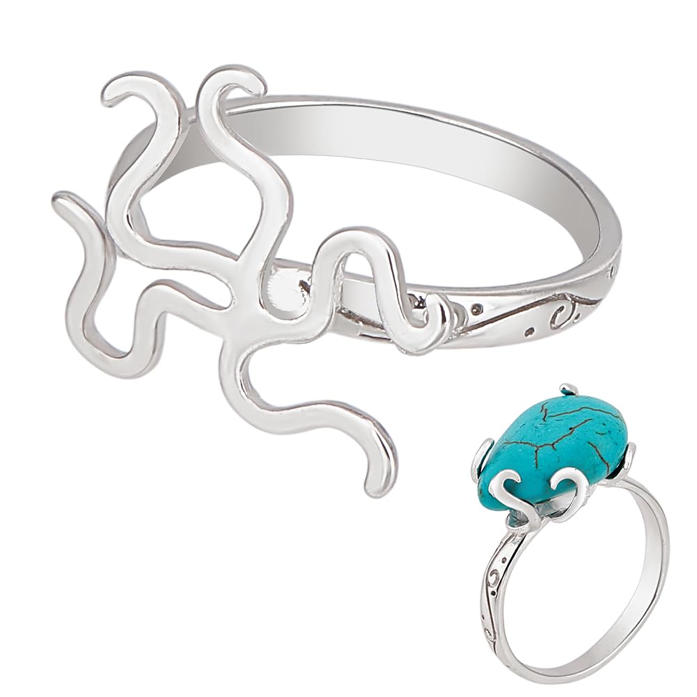 BENECREAT 925 Sterling Silver 5 Claws Ring Blank Ring, Setting Base Adjustable Blank Ring Base for Irregular Gemstone Setting Handmade Jewelry DIY Ring