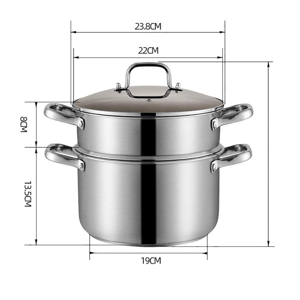 Vaporera de Acero Inoxidable, Juego de vaporera Profesional de Acero Inoxidable, sartenes de inducción con Tapa de Vidrio Templado y Asas Resistentes al Calor