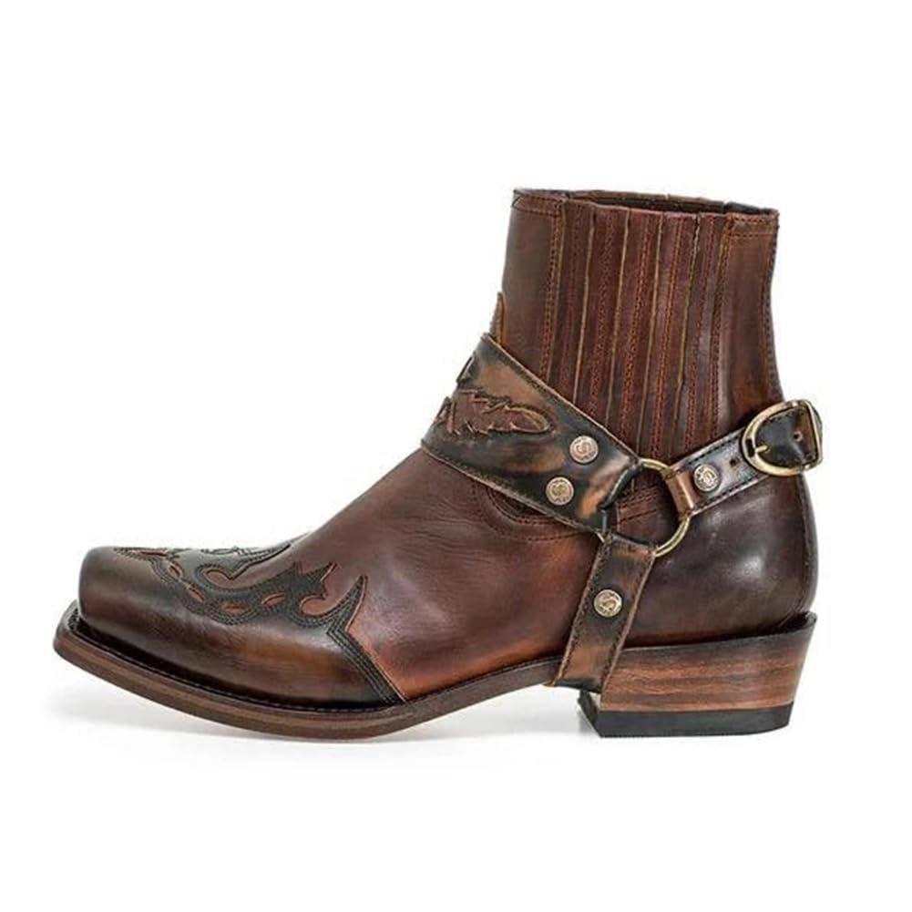 SOVORM Herren Jeans Stiefel Biker Stil Quadratische Zehe Kurze Stiefeletten Mit Nieten