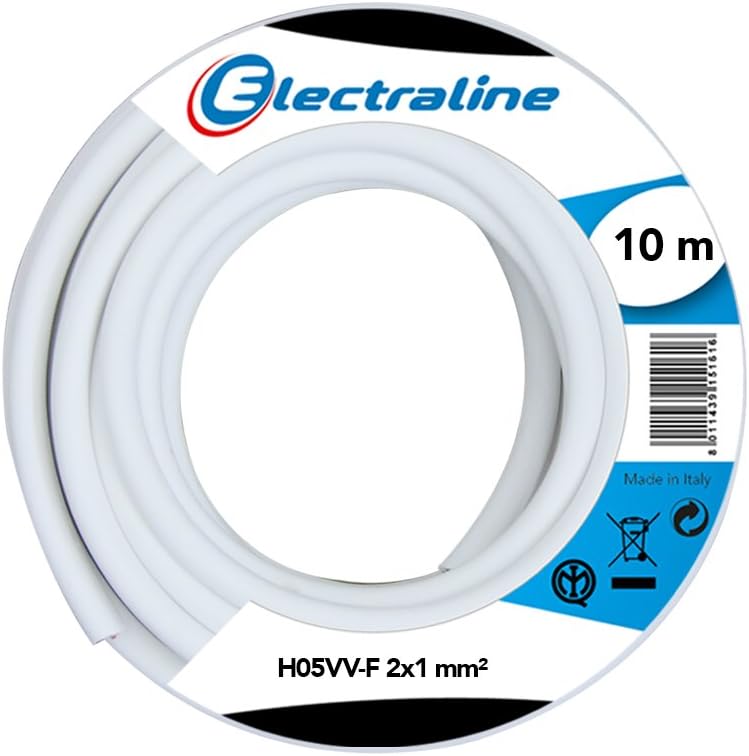Electraline 60107025J, кабель H05VV-F частина 2 x 1 мм², довжина 10 м, білий