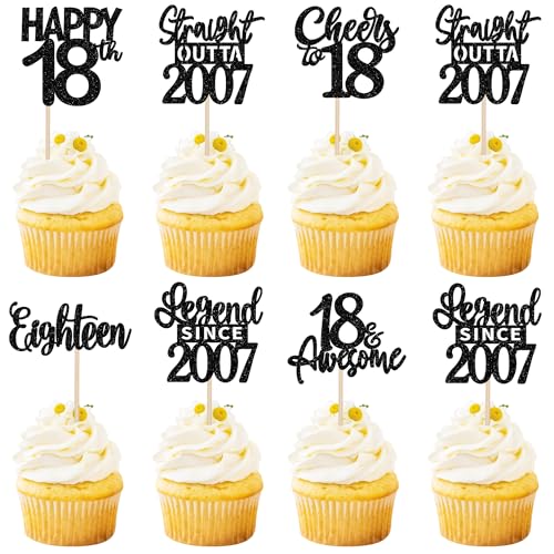 24PCS Black 18th Birthday Cupcake Toppers Eighteen Happy 18th Straight Outta 2007 Cupcake Picks Cheers to 18 Lengend Since 2007 Cake Decorations for 18th Birthday Anniversary Party Supplies 24PCS Black 18th Birthday Cupcake Toppers Eighteen Happy 18th Straight Outta 2007 Cupcake Picks Cheers to 18 Lengend Since 2007 Cake Decorations for 18th Birthday Anniversary Party Supplies