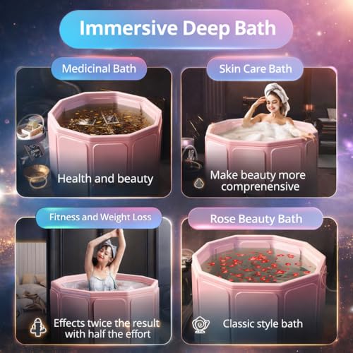 Image of DOCAT Portable Bathtub for Adults, PVC Leakproof Bath Tub with Cover & Drain Pipe, Ice BathTub for Cold Water Therapy, Maintains Hot & Cold Water Thickened Insulated Ice Bath Tub for Adults