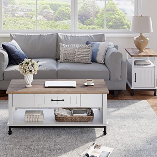 WAMPAT-White-Coffee-Table-with-Drawer-Rectangle-Center-Table-with-Open-Storage-Shelf-for-Living-Room-Modern-Coffee-Table-Tea-Table-with-Metal-Legs-42-Inch WAMPAT White Coffee Table with Drawer Rectangle Center Table with Open Storage Shelf for Living Room Modern Coffee Table Tea Table with Metal Legs 42 Inch