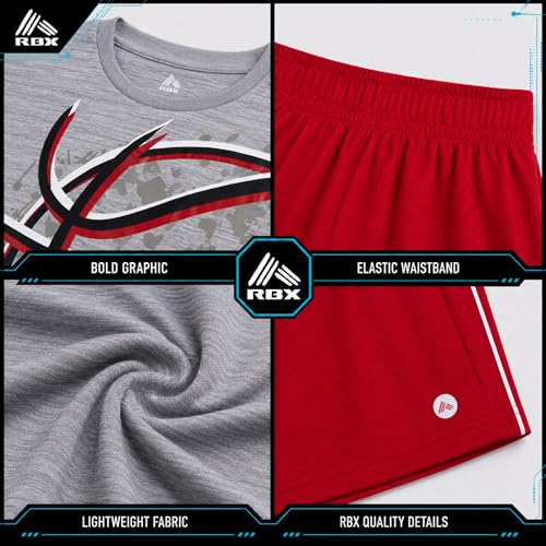 Image of RBX Boys Athletic Shorts Set - 2 Piece Active Performance Graphic Tees and Mesh Gym Shorts for Boys With Elastic Waistband