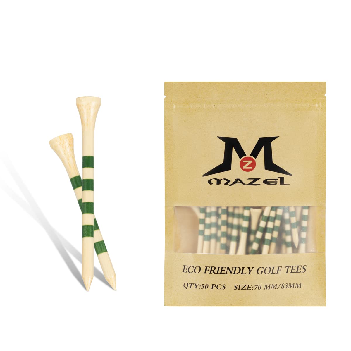 MAZEL120/50 Counts Bamboo Golf Tees 2 3/4"&3 1/4" Mixed Size,Professional Low Resistance Wooden Golfing Tees