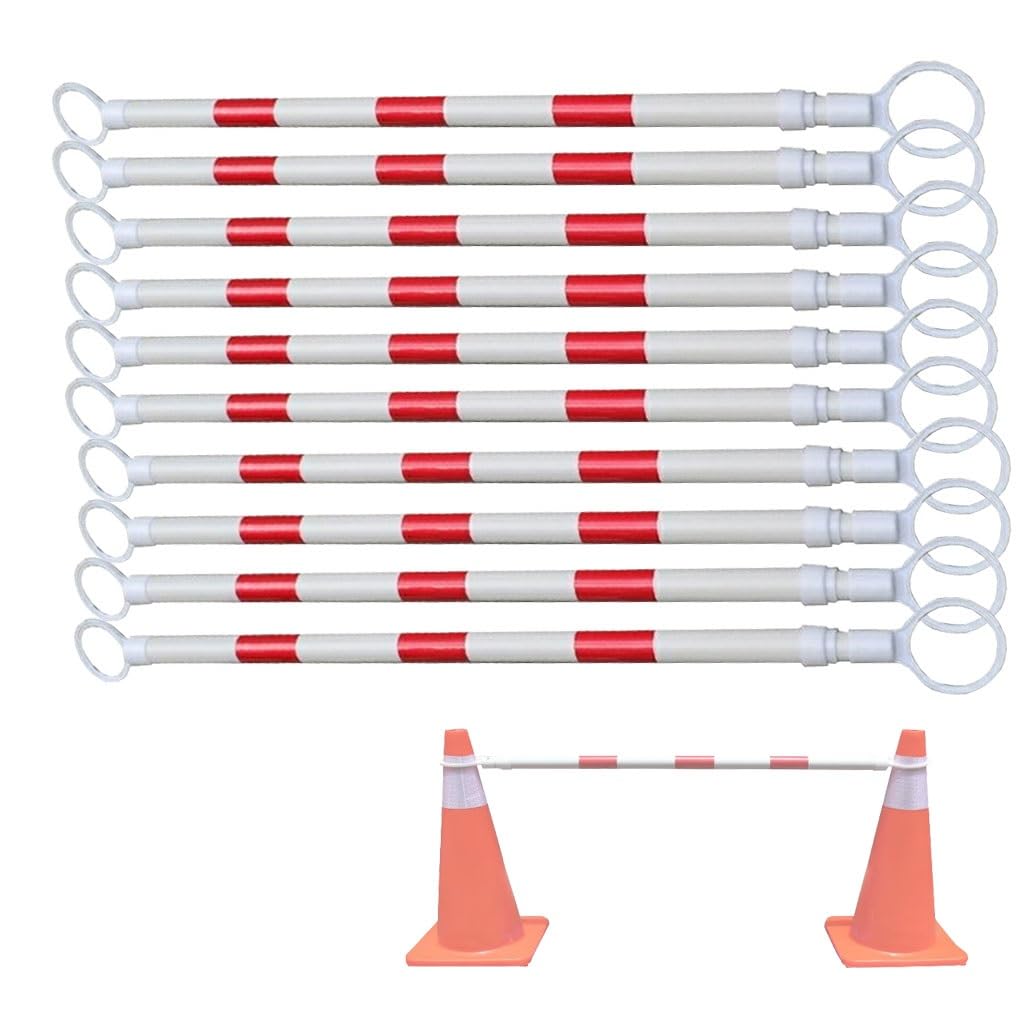 10 paquetes de barrera de cono de tráfico de seguridad retráctil, ajustable de 5' a 10', cinta reflectante de grado de ingeniería, postes telescópicos de PVC(Red and White)