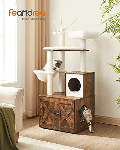 Image of Feandrea Cat Tree with Litter Box Enclosure, 59-Inch Modern Cat Tower | 2-In-1 Condo with Scratching Posts, Washable Removable Cushion, Rustic Brown UPCT113X01