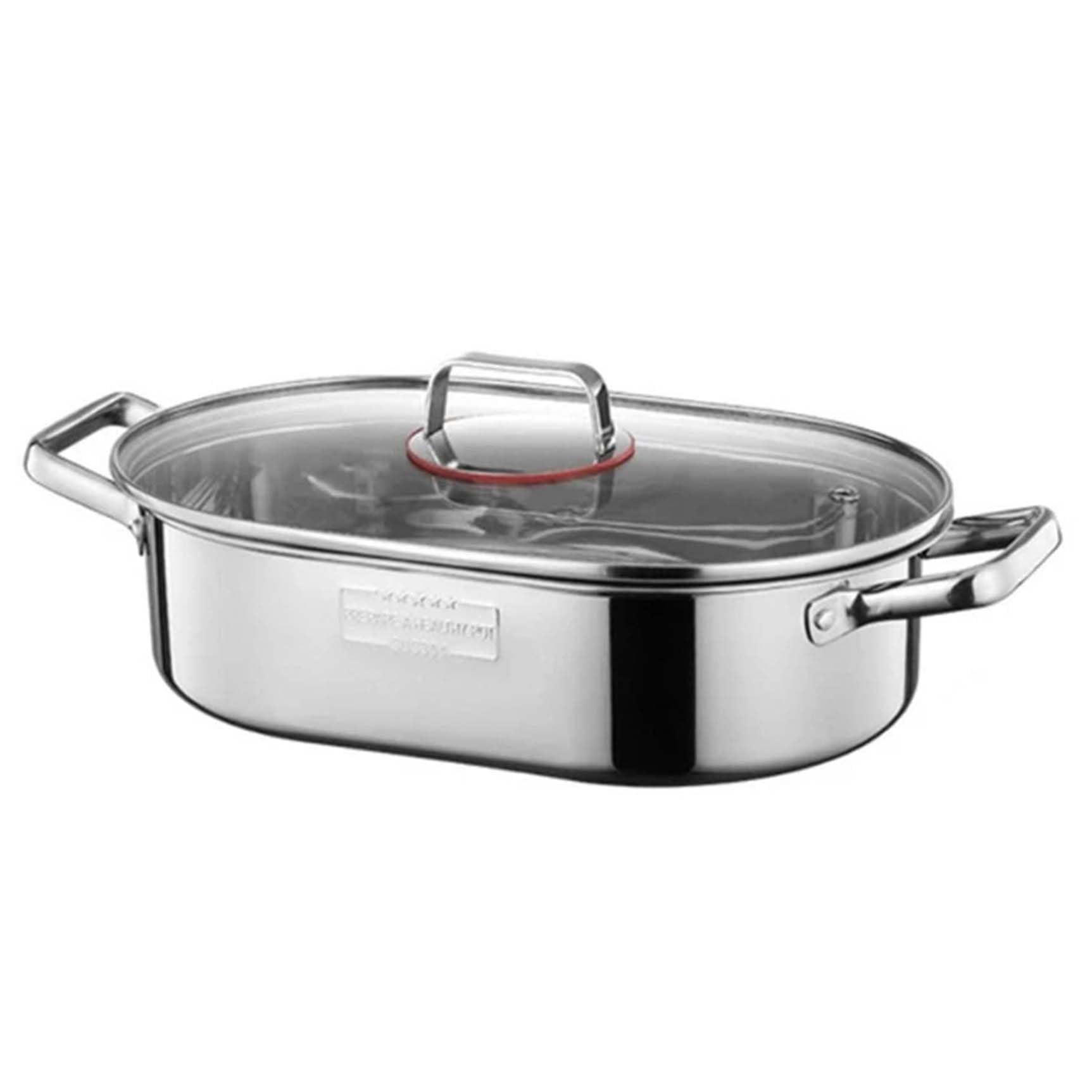 Fisch-Dampfgarer aus Edelstahl, vielseitig verwendbar, elliptischer Kochtopf mit Dampfgestell, Edelstahl-Fisch-Dampfschale, Verbrühungshandschuhe, Tellergreifer