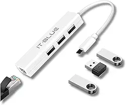 Hub USB Tipo C, 3 Portas USB 2.0, Adaptador de Rede RJ45 Gigabit 10/100/1000 Mbps, Branco