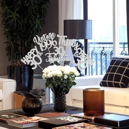 Image of 15 PCS 30th Birthday Centerpiece Sticks Thirty Happy 30 Vintage 1996 Table Flower Centerpieces Sticks Cheers to 30 Fabulous Floral Decorations for 30th Birthday Party Supplies Silver