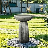 SunJet Modern Bird Bath, 24.4inches Height Fibre-Reinforced Concrete Birdbath with Textured Pedestal for Outdoor Garden, Yard, Lawn Decor