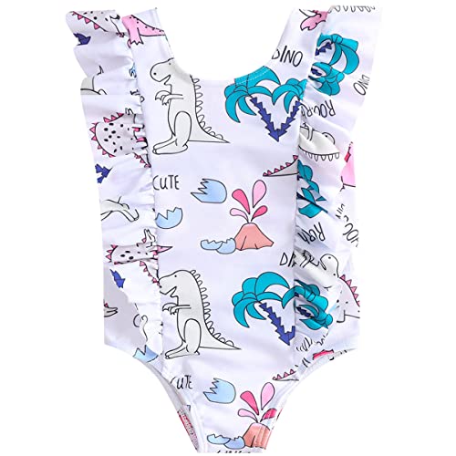 Baby Kids Girls One Pieces Swimsuit Ruffles Cartoon Fish Scale Dinosaur Flamingo Swimwear Bathing Sunsuit