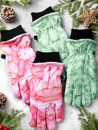 Image of SATINIOR 2 Pairs Kids Waterproof Winter Snow Gloves Ski Gloves for Boy Girl Outdoor Warm Thickening Snowboard