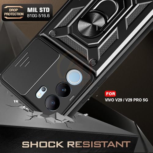 Image of Armor Bumper Back Cover Case for Vivo V29 / V29 Pro | Rotating Camera Cover, Ring Holder & Kickstand | Heavy Duty & 360 Degree Protection Vivo V29 / V29 Pro Back Cover (Black)