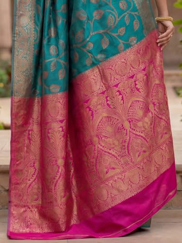 Image of AKHILAM Women's Kanjivaram Woven Soft Silk Saree With Blouse Piece