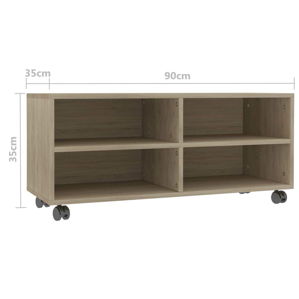 Tidyard - Mueble para televisión con 4 Compartimentos Abiertos y 2 Ruedas con Bloqueo, Mesa para TV, Soporte para televisor de 90 x 35 x 35 cm, Tablero aglomerado