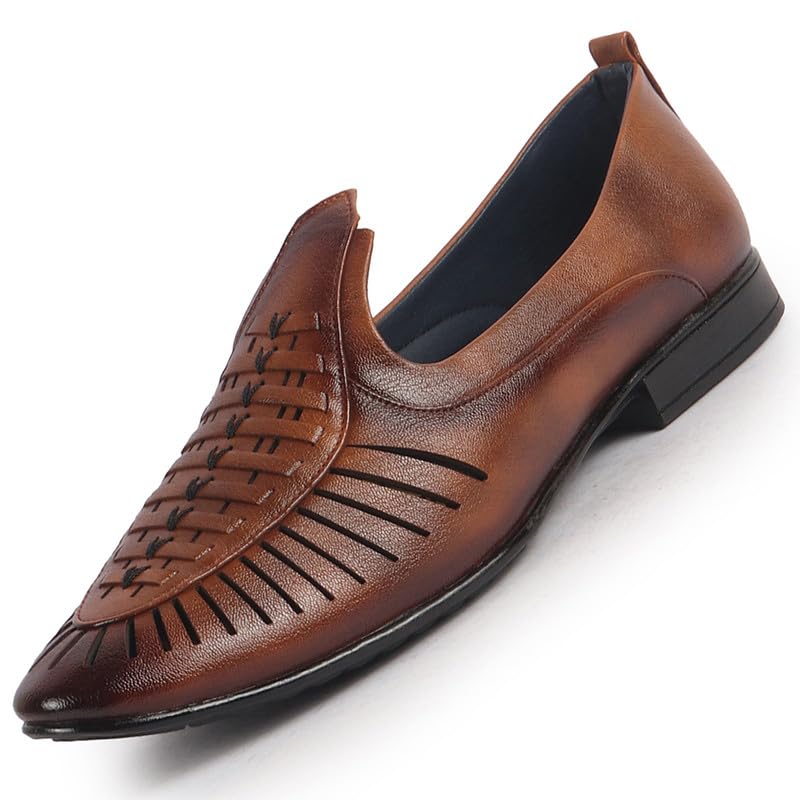 fausto Men's Laser Cut Knitted Ethnic Slip On Juttis and Mojaris for Wedding|Party Slip-On|Traditional Kurtas Shoes|Flexible Rubber Sole-picture-27