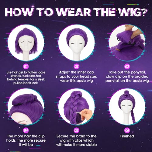 Image of S-noilite Rumi Wig Purple Braid Ponytail Wigs for Women Halloween Cosplay