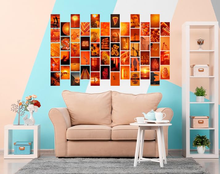 Image of Pack of 54 Neon Room Wall Collage Kit Posters - 4 x 6 Inches Wall Decor Poster - Wall Art For Bedroom, Living room, Office - 1 Tissue Tape