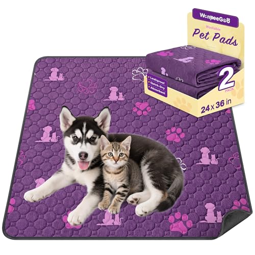 Image of WanpeeGoo Washable Pee Pads for Dogs, Waterproof, 24 x 36 in, 2 Pack, Purp | Super Absorbent, Waterproof and Non-Slip; Washable, Reusable Dog Pads for Crates, Playpens, Floors, Furniture and Travel