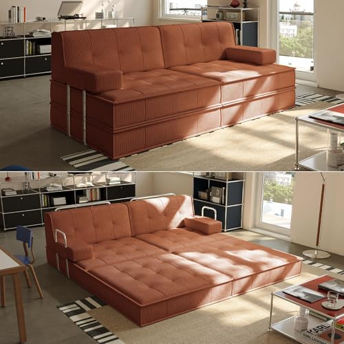 Wumagin Sofa Cama 2 Plazas 6 en 1 Nest 2 162 x 98 x 89 cm, Sofá de Salón Cheslong Convertible en Aofá Cama Portátil 206 x 160 x 20 cm, Sofá Cama Chaise Longue (C)
