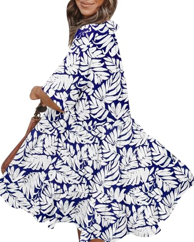 Image of PYGFEMR Women's Short Sleeve Babydoll Dress Button Down Dresses with Pockets