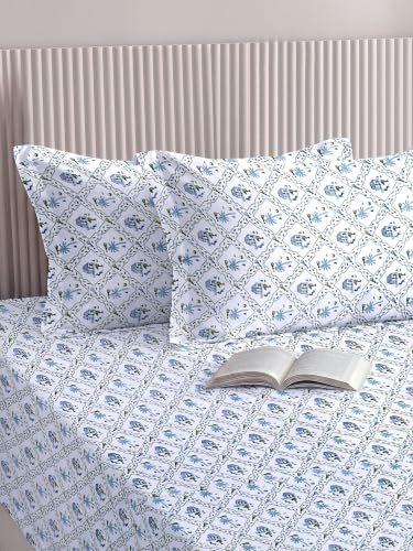 Image of DECORUM 190TC Cotton Feel Double Bedsheet with 2 King Size Pillow Covers | 90X100 Inches | Soft & Breathable Fabric| Lightweight & Comfortable | Premium Printed Bedding Set for Home |Toile Print