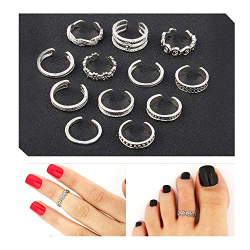 Wixine 1Set 12Pcs Adjustable Jewelry Retro Silver Open Toe Ring Finger Foot Rings Beach #TOP12