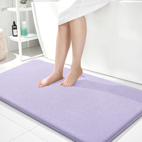 Image of OLANLY Thick Memory Foam Bathroom Runner Rugs 44x24, Extra Soft Absorbent Long Bath Rug, Quick Dry, Non-Slip, Machine Washable Bath Mats for Bathroom, Tub and Shower, Home Decor Accessories, Lavender