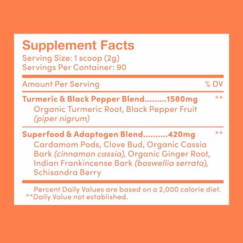 Further Food Best Organic Turmeric Golden Milk Powder, Cinnamon, Ginger & Black Pepper (6.35 oz)