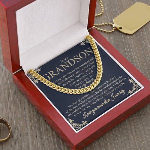 To My Grandson Cuban Chain Necklace - Gift From Grandparents, Grandma and Grandpa for Birthday, Christmas - Cards for Men4