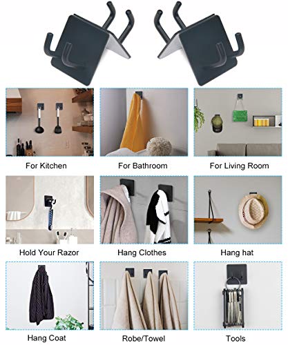 Yikla Adhesive Hooks, Bathroom Wall Towel Hooks, Black Stick Shower Razor Holder, Stainless Steel Door Hangers For Coat Loofah Robes Self Adhesive Organizer For Kitchen #TOP1