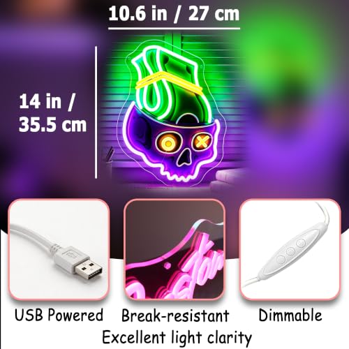 Image of Money Neon Sign for Wall Decor Dimmable Skull Led Neon Light Sign