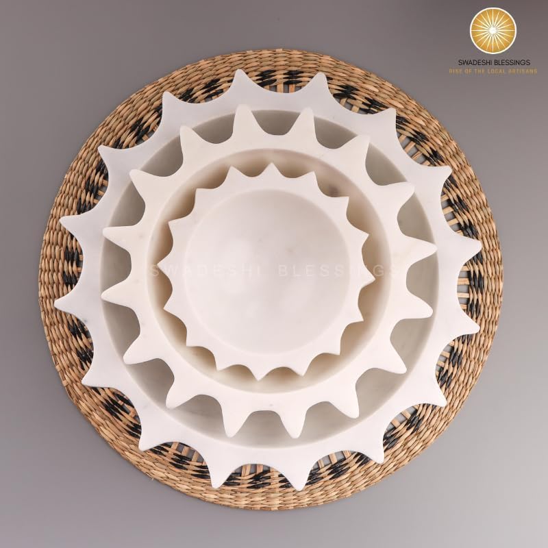 Image of SWADESHI BLESSINGS Handcrafted Marble Socket Urli Bowl for Home Decor | Traditional Decorative Bowl for Floating Flowers, Potpourri & Festive Decor Items | Pooja Decoration | Wedding /Return Gifts, 9 inch