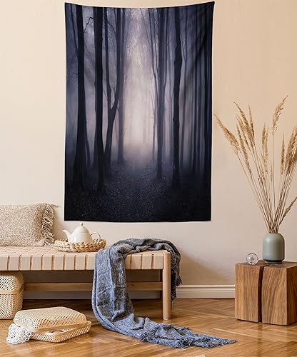 Ambesonne Forest Tapestry Queen Size, Path in Dark Deep...