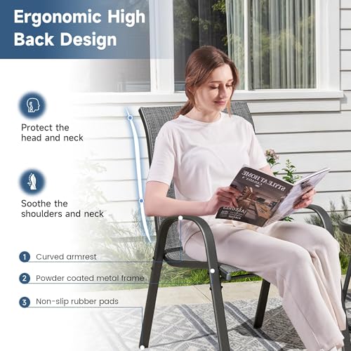 Image of Amopatio Patio Chairs Set of 4, Breathable Garden Outdoor Furniture for Backyard Deck,Outdoor Stackable Dining Chairs for All Weather(Dark Grey)