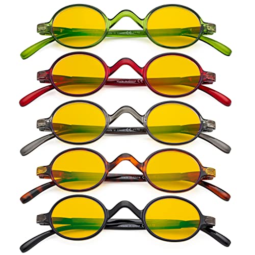 Image of Eyekepper 5 Pack Computer Reading Glasses Small Round Blue Light Filter Eyeglasses Amber Tinted +0.00