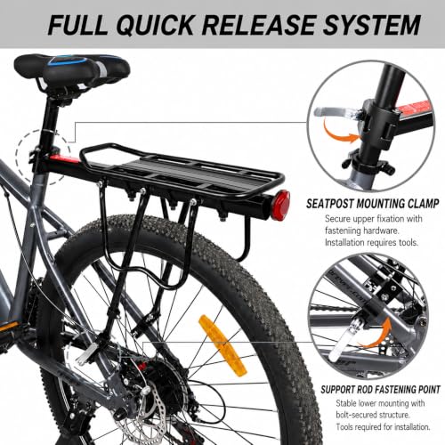 YUUISD Rear Bike Rack,110 LB Bearings Bike Cargo Rack,Quick Release Aluminum Bicycle Luggage Carrier Rack,Fit Mountain Bike,Folding Bike,Road Bike,E-Bike,BMX,for Adults Cyclists Commuters Riders - image 6