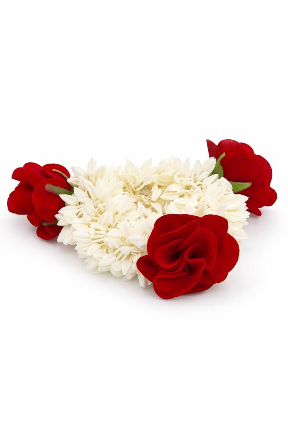Handmade Artificial Flower Hair Bun Gajra for Women, Red White Floral Juda Bun Accessory for Saree Wedding Party Traditional Hair Jewelry