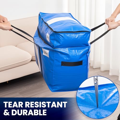 Image of TAILI 2 Tier Extra Large Moving Bags, 2 Pack Blue Heavy Duty Totes For Storage with Visible Window, Wrap Around Handles, Storage Bags for Space Saving, Alternative to Moving Boxes