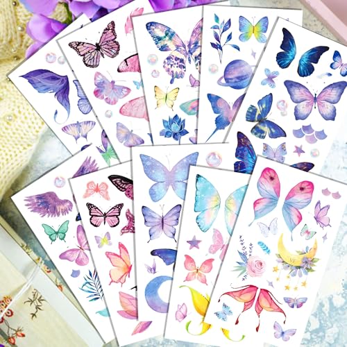 Glitter Temporary Tattoo for Girls, 24 Sheets Butterfly Mermaid Fairy Flowers Tattoo Stickers for Kids, Waterproof Fake Tattoos for Birthday Party Favors Goodie Bags Stuffers Party Fillers (Glitter Butterfly 2)