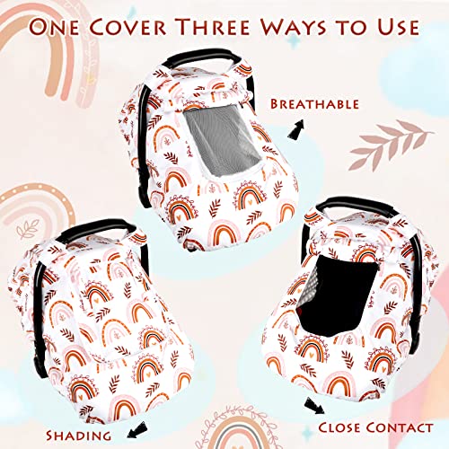 Image of Pea Pod Baby Car Seat Cover Girls, Infant Rainbow Car Seat Covers Canopy for Newborn,2 Layers Windows of Breathable Mesh /Fabric, Lightweight Polyester /Minky Dot Backing, Snug Fit Most Baby Car Seat