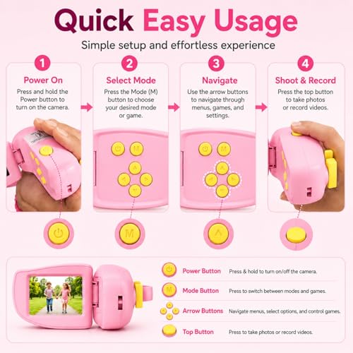 Image of Toy Imagine Kids Digital Camera 20MP, 1080P HD Extendable Handheld Camcorder for Boys & Girls with 2-Inch Screen Games & Fun Filters USB Rechargeable| Birthday Gift to Children Ages 3-10 (Pink)