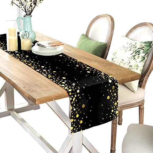 Vesaneae 30 x 183cm Camino de Mesa Negro, Corredor de Mesa, Manteles Rectangulares, Manteles de Lunares Dorado, Cubiertas de Mesa, Decoración de Mesas para Fiesta Bodas Cumpleaños Navidad